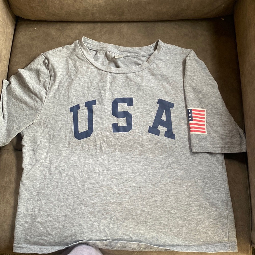 Large Gray USA Crop Top